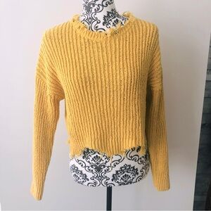 Tally Weijl Distressed Cropped Knit Sweater Mustard Yellow S